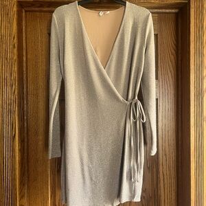 Elegant Champaign shimmer Wrap Dress w/ tie